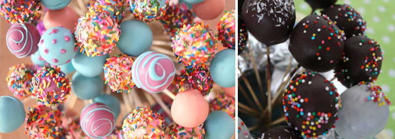 фото Кейк-попси - невеликі бісквітні тістечка у формі кульки на паличці для кенді бару