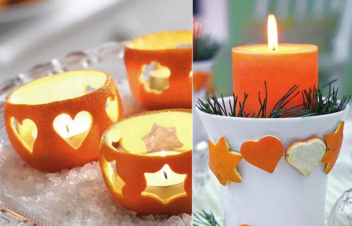 Ідеї декору з сушеними апельсинами, фото декору свічок