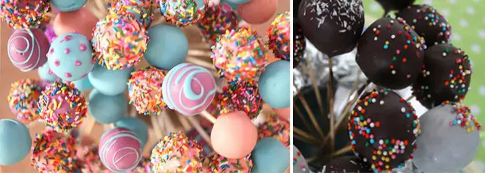 фото Кейк-попси - невеликі бісквітні тістечка у формі кульки на паличці для кенді бару